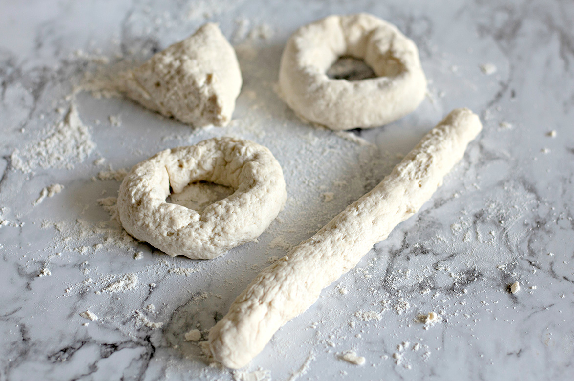 dough shaped into bagels