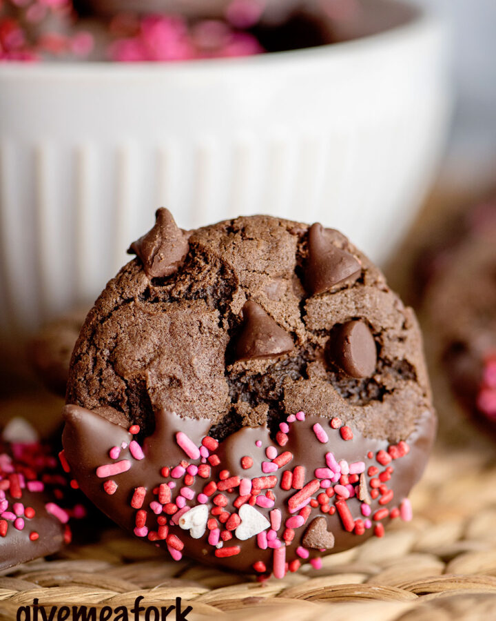 chocolate cookie with pink sprinkles