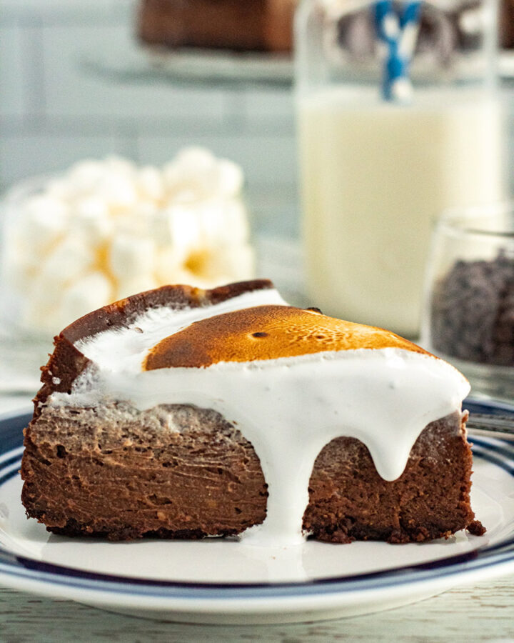 a slice of hot chocolate cheesecake up close.