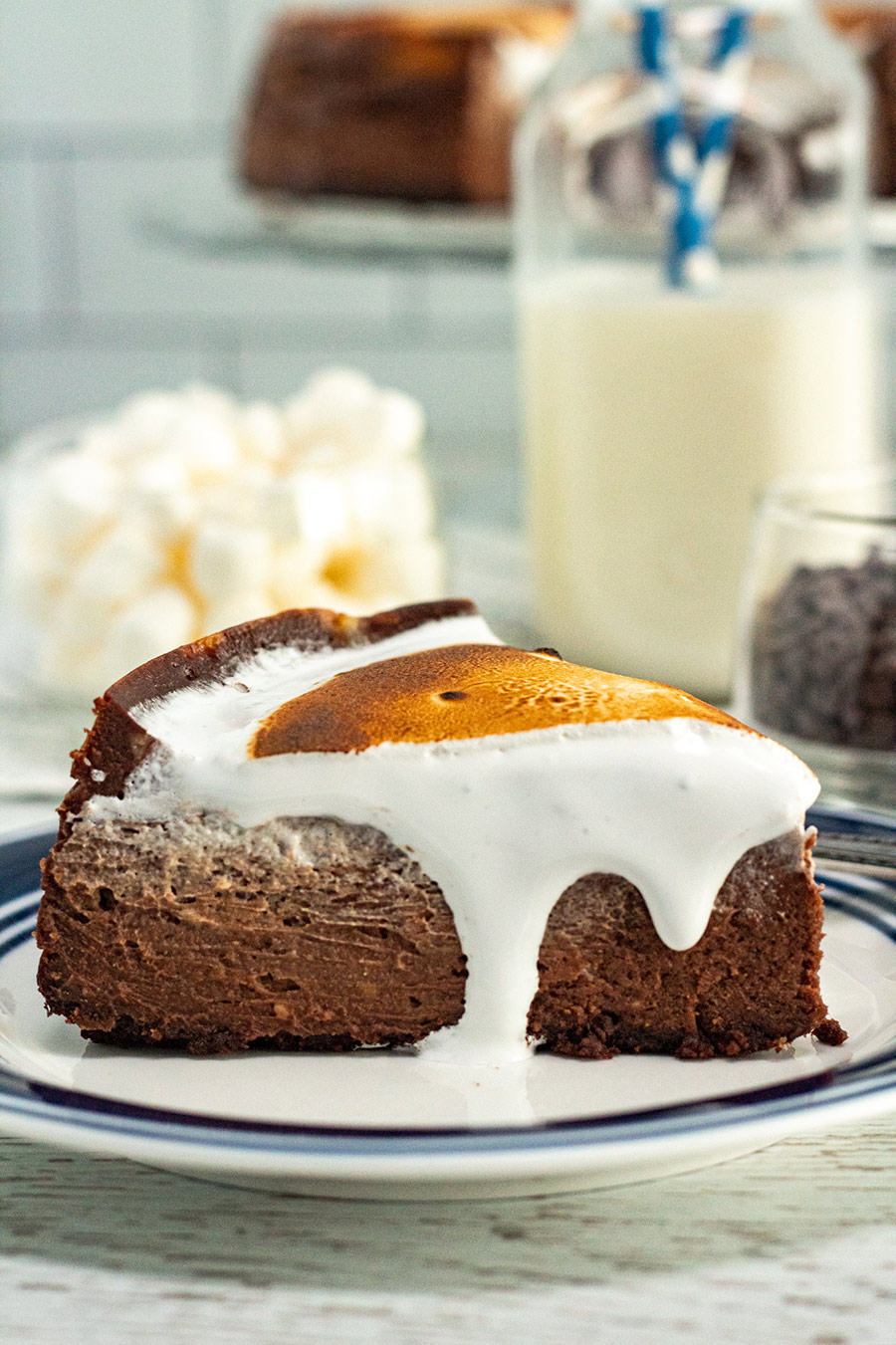 a slice of hot chocolate cheesecake up close. 