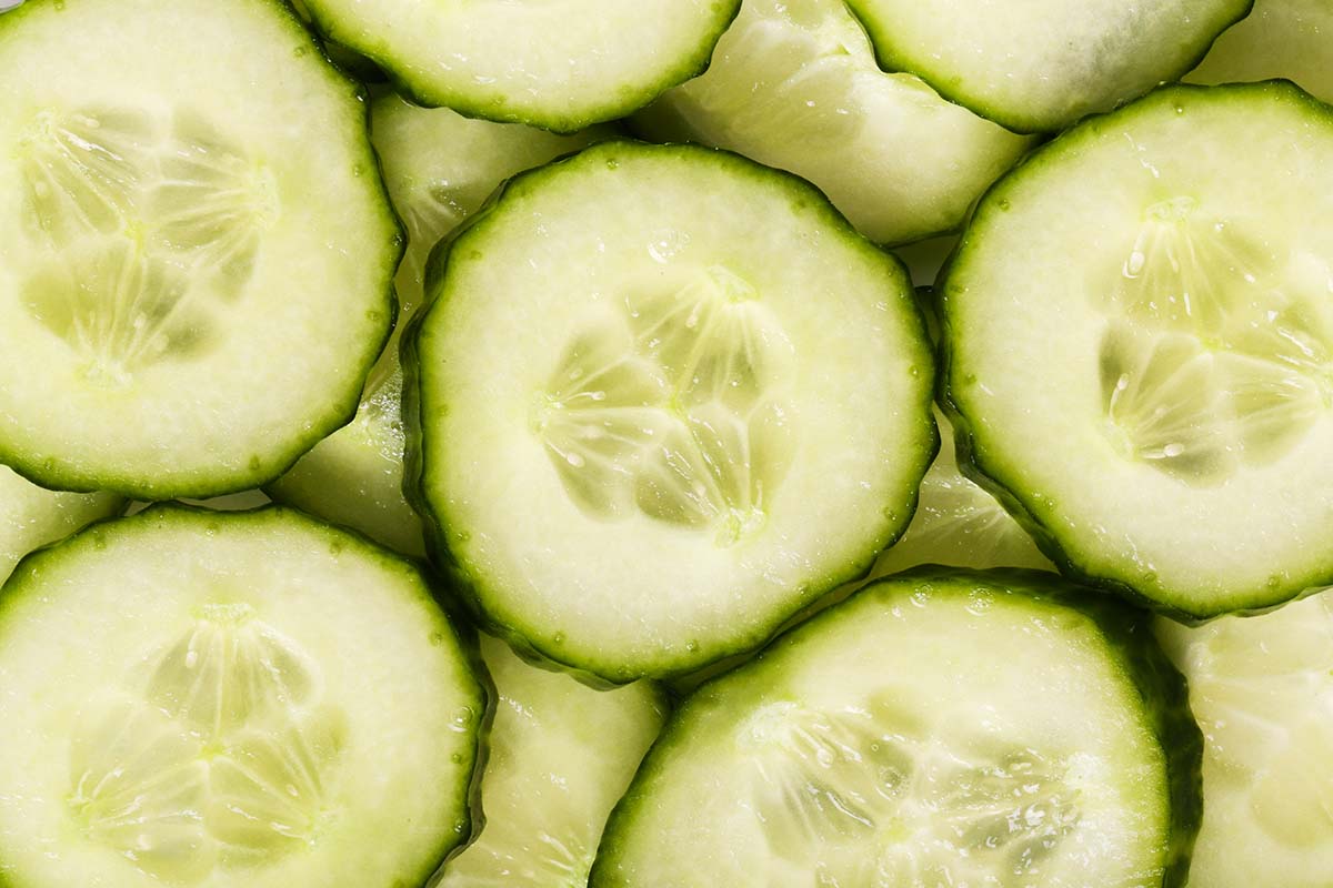 sliced cucumbers up close. 