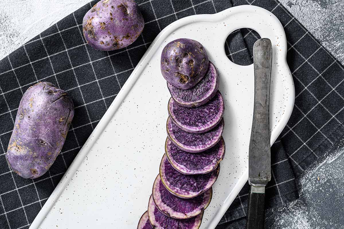 sliced purple sweet potatoes.