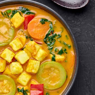 zucchini Indian curry in a bowl.