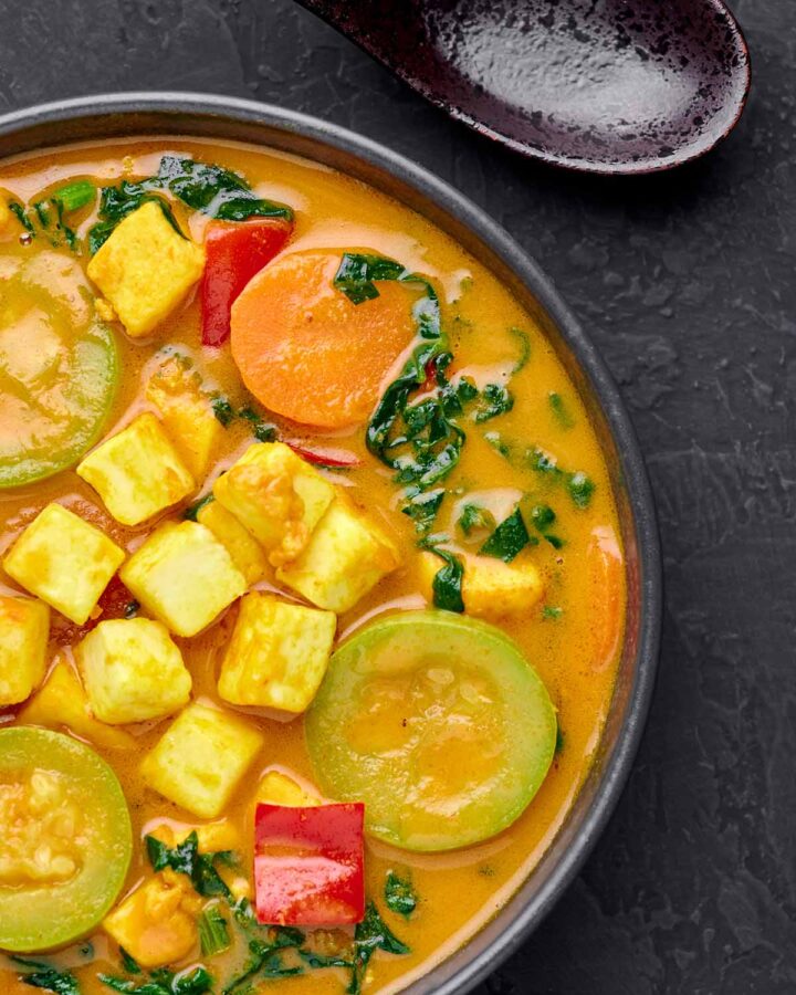 zucchini Indian curry in a bowl.