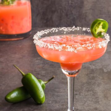 grand marnier margarita with jalapenos on the side.