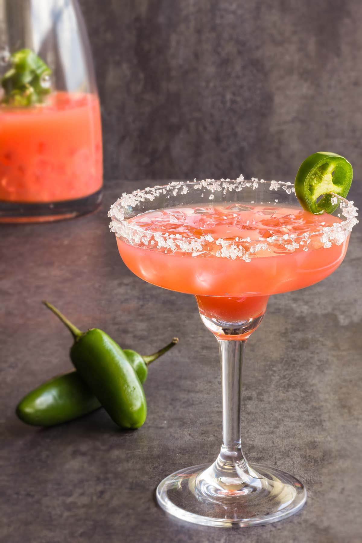 grand marnier margarita with jalapenos on the side.