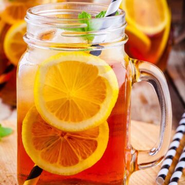 loaded tea with lemons and a straw.