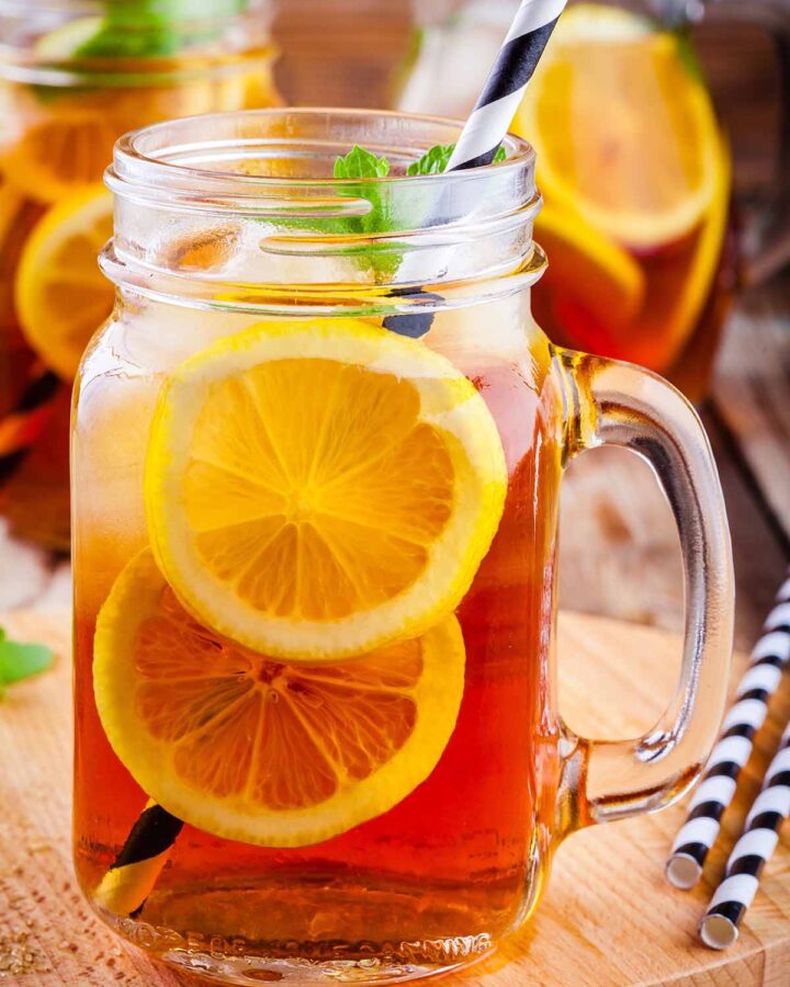 loaded tea with lemons and a straw.