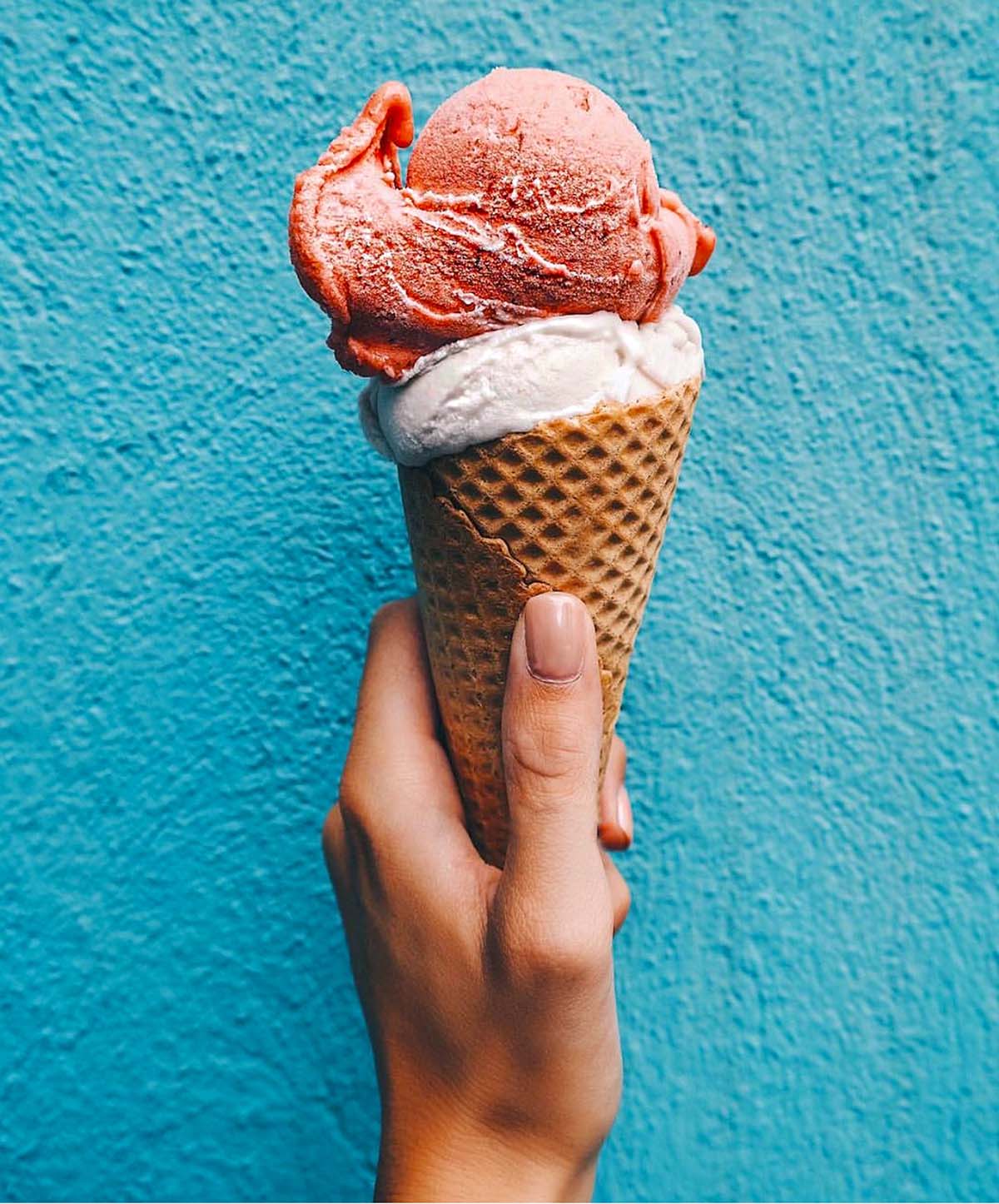 Two scoops of ninja creami ice cream on a cone.