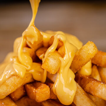 papas fritas with cheese sauce on top.