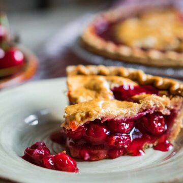 a slice of sour cherry pie.