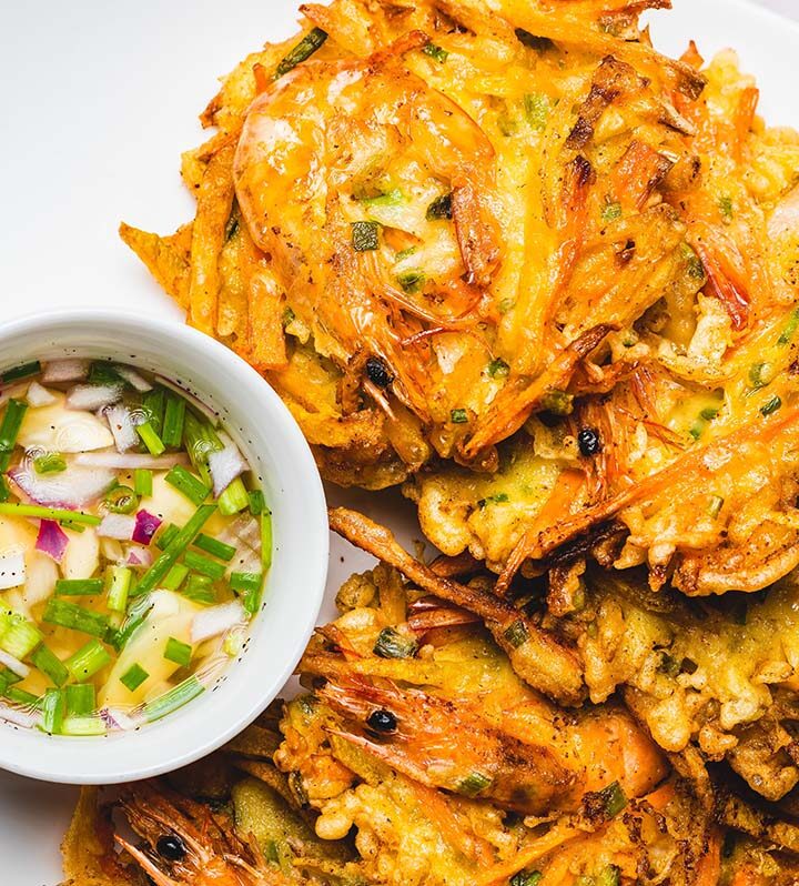 vegetable okoy fritters on a plate.