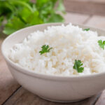 cooked white rice in a bowl.