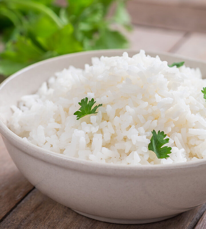 cooked white rice in a bowl.