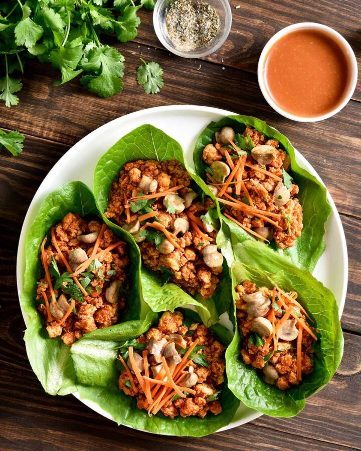 keto chicken lettuce wraps on a plate.