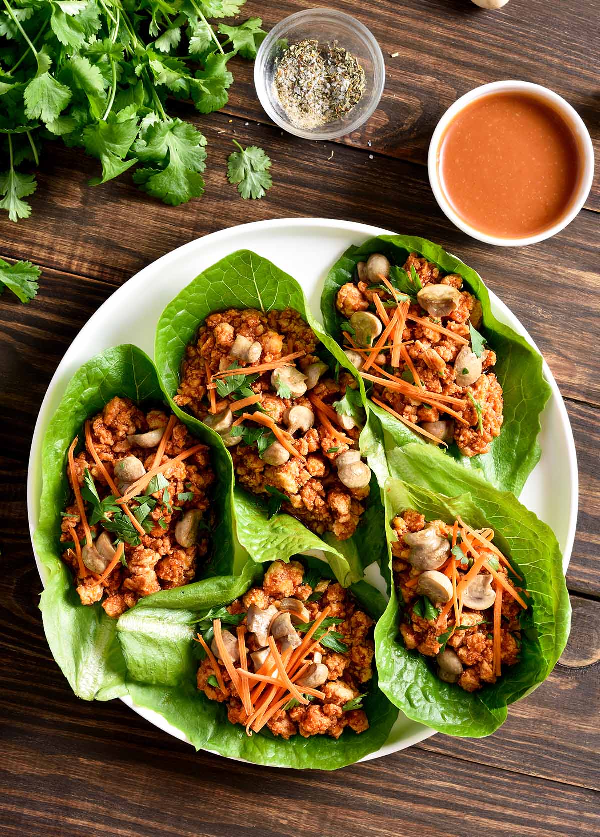 keto chicken lettuce wraps on a plate. 